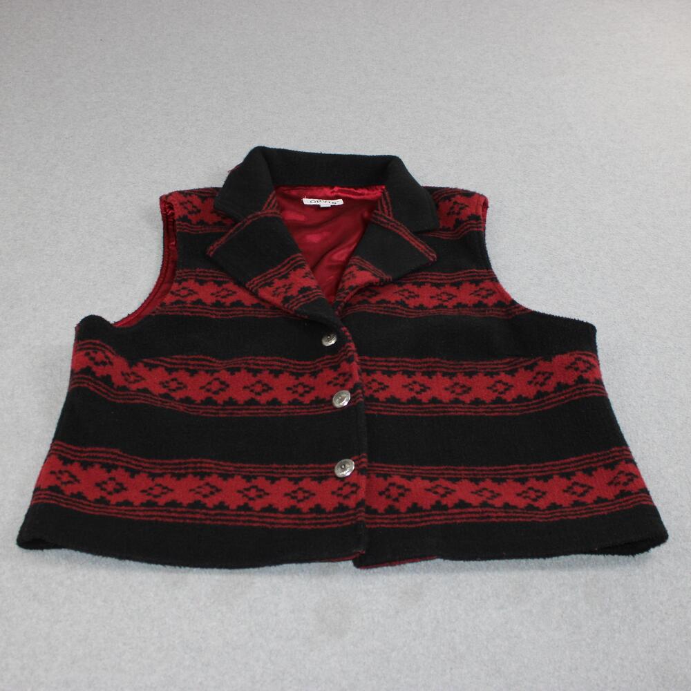 Orvis Sweater Vest Women XL Black Red Western Lined Button Aztec Southwest Boho